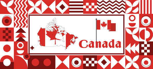 Canada Map flag independence day geometric Country web banner corporate abstract background design with flag theme. Country Vector Illustration