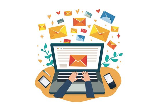 Illustration of a person writing an email.