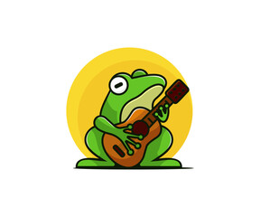 Frog playing Guitar Logo Vector, Fresh and Clean Frog playing Guitar Logo Vector