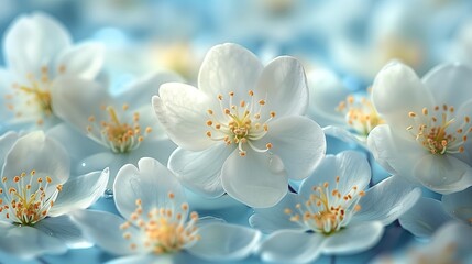 White petals and flowers float in the air. concept fragrant of fabric softener.