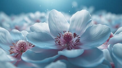 White petals and flowers float in the air. concept fragrant of fabric softener. - obrazy, fototapety, plakaty