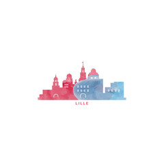 Lille watercolor cityscape skyline city panorama vector flat modern logo, icon. France town emblem concept with landmarks and building silhouettes. Isolated graphic
