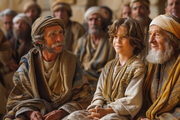 Jesus Christ as boy sitting with Jewish priests in a synagogue.