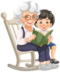 Türaufkleber Elderly woman and child enjoying a book together © GraphicsRF
