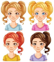 Photo sur Plexiglas Enfants Four cartoon girls with different hairstyles and colors