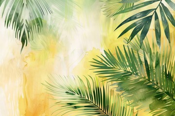 Fototapeta na wymiar Palm sunday watercolor painting background.