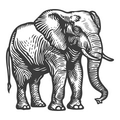 Elephant woodcut style drawing vector illustration