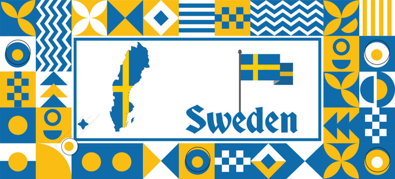 Sweden Map flag independence day geometric Country web banner corporate abstract background design with flag theme. Country Vector Illustration
