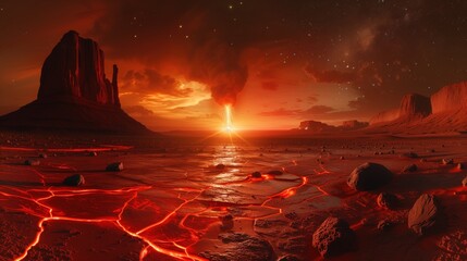 fiery lava on scorched earth landscape