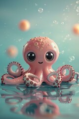 Pastel 3D-rendered octopus with a cute smile great for k 2