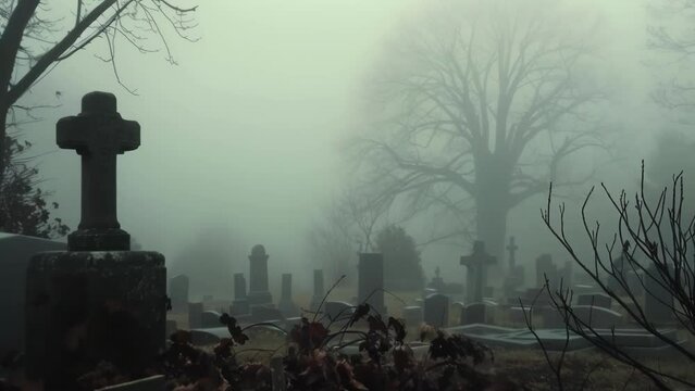 A somber cemetery obscured by heavy fog reminds us of the grief and sorrow that can accompany us even in times of reduced visibility.