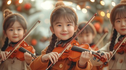 portrait of asian girls  playing violins