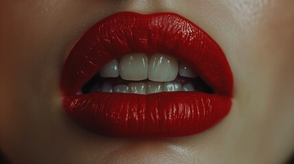 close-up portrait red lips t teeth young girl