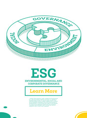 ESG Concept of Environmental, Social and Governance. Sustainable Development. Isometric Outline Concept. Green Color.