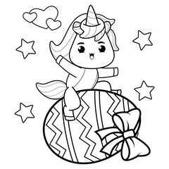 Easter unicorn coloring page for kids