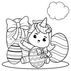 Easter unicorn coloring page for kids