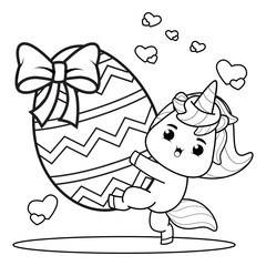 Easter unicorn coloring page for kids