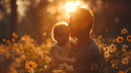 Outdoor-Kissen father with child beautiful landscape © Olexandr