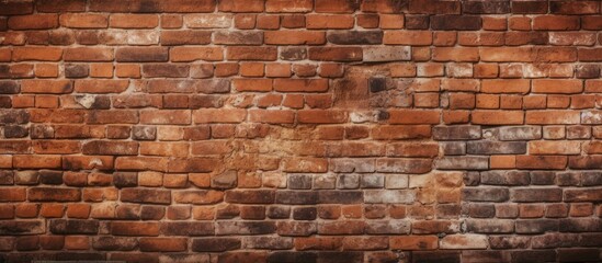 Weathered and aged red brick wall displaying multiple extensive cracks and crevices - obrazy, fototapety, plakaty