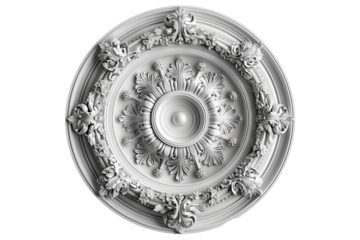 Architectural round elements, classic ornamental designs, baroque ornaments isolated on transparent background