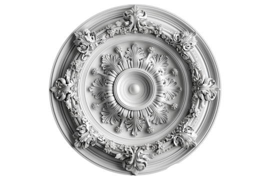 Architectural round elements, classic ornamental designs, baroque ornaments isolated on transparent background