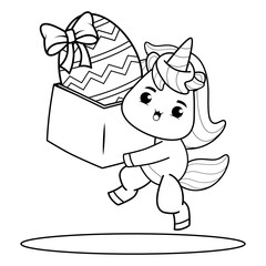 Easter unicorn coloring page for kids