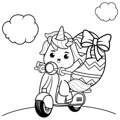 Easter unicorn coloring page for kids