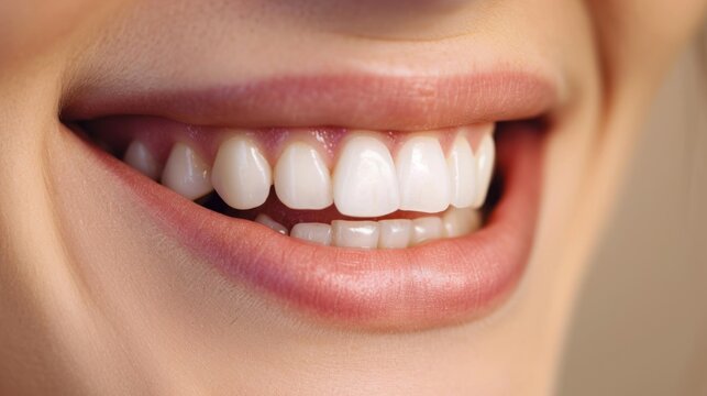 Beautiful Woman Smile With White Teeth. Concept of Teeth Whitening, Dental Health and Lip Care.