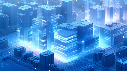 Obraz premium Digital technology blue digital city abstract graphic poster web page PPT background with generative