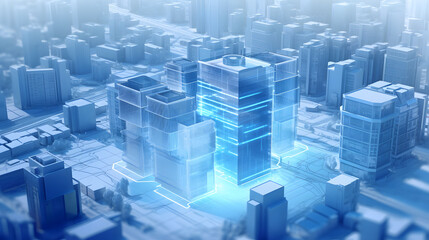 Digital technology blue digital city abstract graphic poster web page PPT background with generative