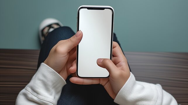 mobile phone in hands close-up top view