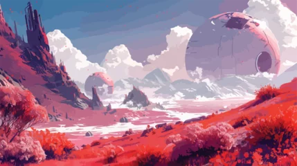 Türaufkleber Lavendel Artistic concept pnting of a beautiful sci-fi landscap