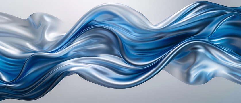 Abstract blue and silver background with flowing waves, creating an elegant design for corporate or tech products.