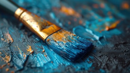 Fototapeta premium blue paint can and brush on abstract background