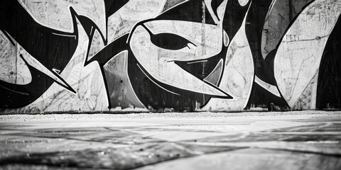 A black and white photo of a wall with graffiti on it