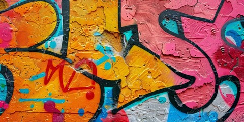 Obraz premium A graffiti wall with a blue background and orange and red colors