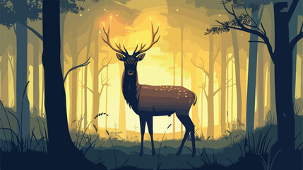 Beautiful deer in the forest with amazing lights 