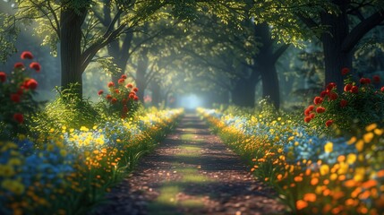 alley with flowers and trees beautiful landscape