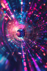 Fototapeta premium Abstract digital background with futuristic glowing light rays, data transfer and cyber technology concept