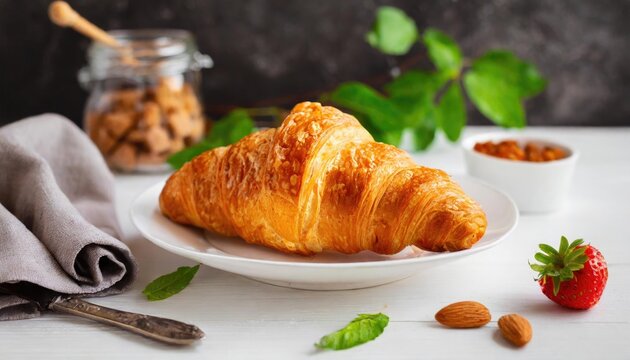 Baked Croissant on a White Plate