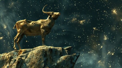 Capricorn climbing steadily, ambition and perseverance marked by the zodiac 3d illustration - obrazy, fototapety, plakaty