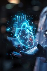 Medical expert in white with a luminous holographic heart, representing modern healthcare marvels 3d illustration