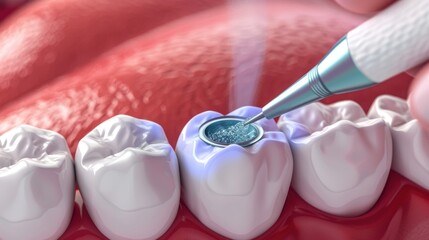 3D render of a fluoride treatment process on teeth, highlighting the importance of oral care 3d illustration