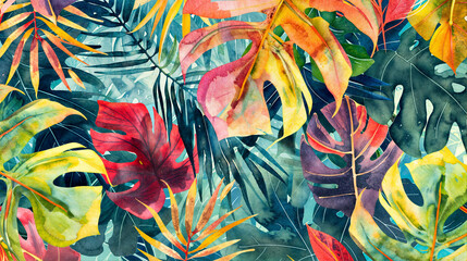 Tropical Leaves Watercolor Repeat Pattern