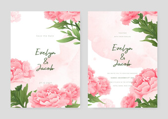 Pink chrysanthemum modern wedding invitation template with floral and flower