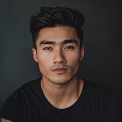 Obraz premium Portrait shot of attractive young man wearing black tshirt.