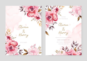 Pink peony vector elegant watercolor wedding invitation floral design