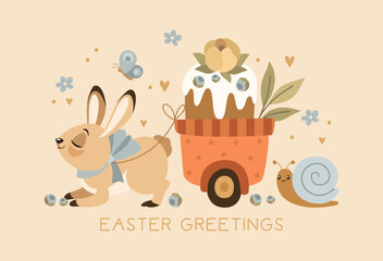 Holiday card with Easter Bunny and sweets.