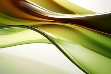 抽象テンプレート。白背景に透明感のある立体的なオリーブグリーンと茶色の波