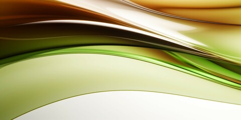 横長抽象テンプレート。白背景に透明感のある立体的なオリーブグリーンと茶色の波